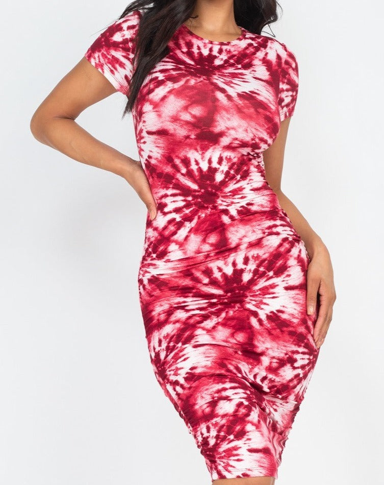 Burgundy Tie-dye Printed Dress