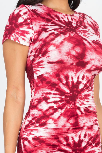 Burgundy Tie-dye Printed Dress